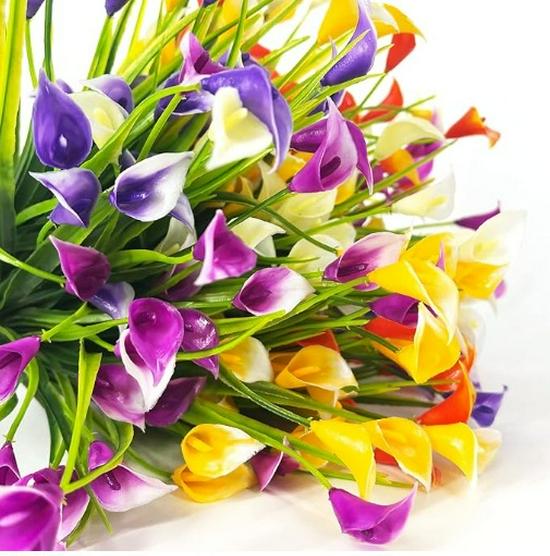 UV-Resistant Fake Calla Lily Bouquet, 5-Prong Spring Grass, for Weddings and Hotel Decor