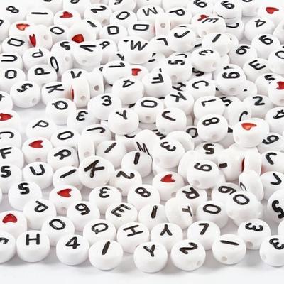 Alphabet and Number Beads - Noname - 7 Mm - 1500 Pcs - White Plastic - Black Print