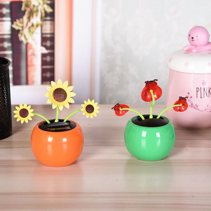 Solar Powered Dancing Flowers Sunflower Car Ornament Portable Shaking Head Sun Flower Creative Gifts For Dashboard