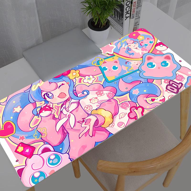 Mauspad Groß Pokemon Pikachu Pummeluff PC Computer Gamer Kawaii Gaming Zubehör Mauspad Tastatur Schreibtischmatte Teppich Tisch