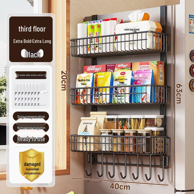 Magnetic Refrigerator Side Storage Rack - Hanging Freezer Organizer with Bag Holder