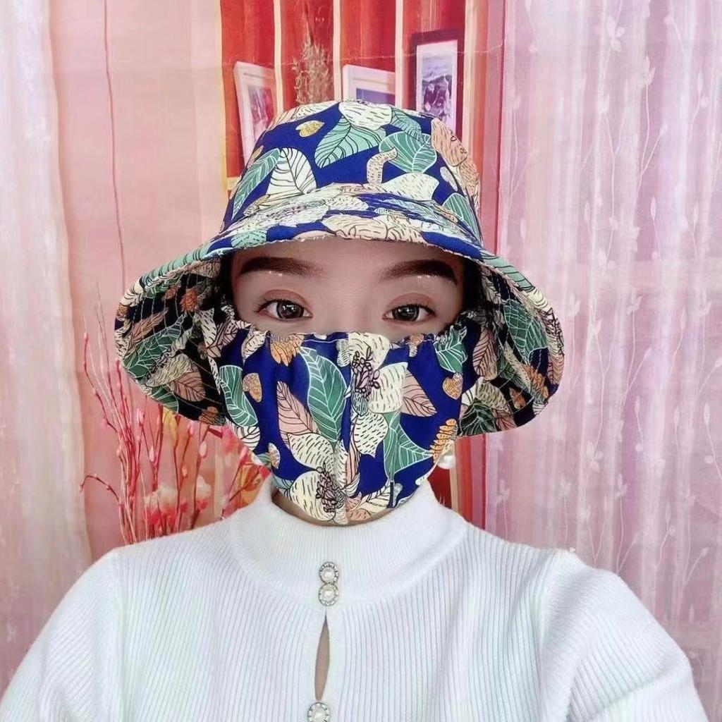 Sunscreen sun hat, mask integrated face cover, dust-proof ultraviolet light outdoor tea picking sun hat, small fragrance and versatile