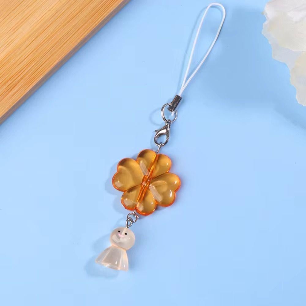 Y2K Sweet Mobile Phone Lanyard Key Chain Leaf Clover Pendant Sunny Doll Phone Charms  Couple Gifts