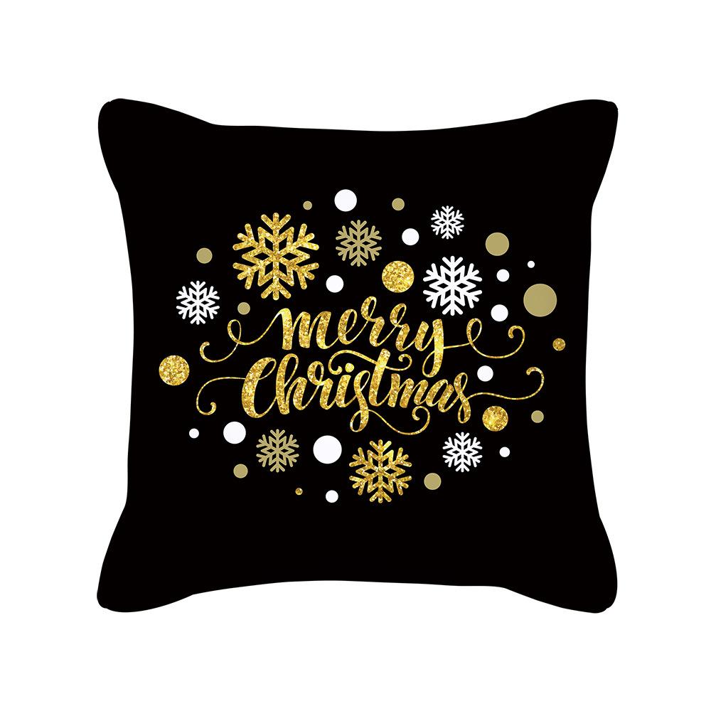 New Black Gold Christmas Pillow Cover New Snowflake Letter Peach Skin Sofa Cushion Cover