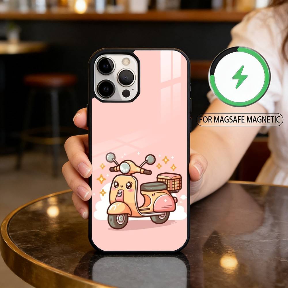 

M-Mini Scooter Transparent Phone Case For iPhone17,16,15,14,13,12,11 Plus,Pro Max Magnetic For Magsafe Wireless Charging iPhone15PRO