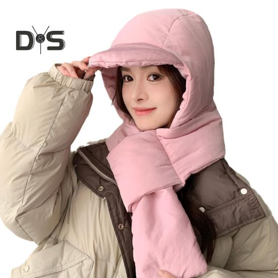 Integrierte Wintermütze und Schal für Damen, dick, warm, gepolstert, winddicht, hohe Elastizität, umfassender Schutz, Outdoor-Reisemütze bei kaltem Wetter