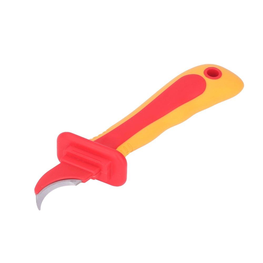 High Voltage Resistance Insulated Knife Antimagnetic 1000V Rated Electrician Cutter Curved Blade Sickle Type Cable Stripper