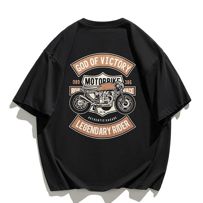 2025 Summer New retro motorcycle print Tshirt cotton loose and fashionable shortsleeved streetwear for men and women