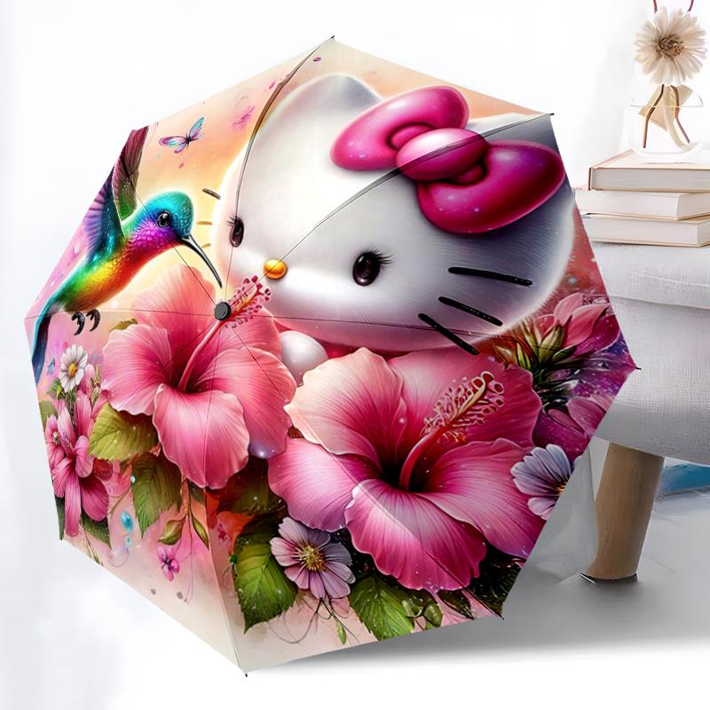 

1pc Hello Kitty Automatic Opening/Closing Umbrella with Pink Bow, Portable Folding Design, Outdoor for Fans, Travelers, Daily Use, Gift Idea.H056