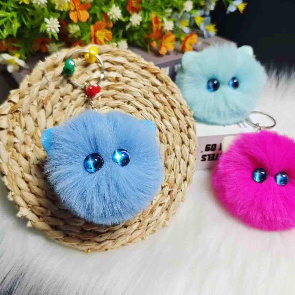 Rex Rabbit Fur Bow Cat Pendant Keychain Kitten Ornament