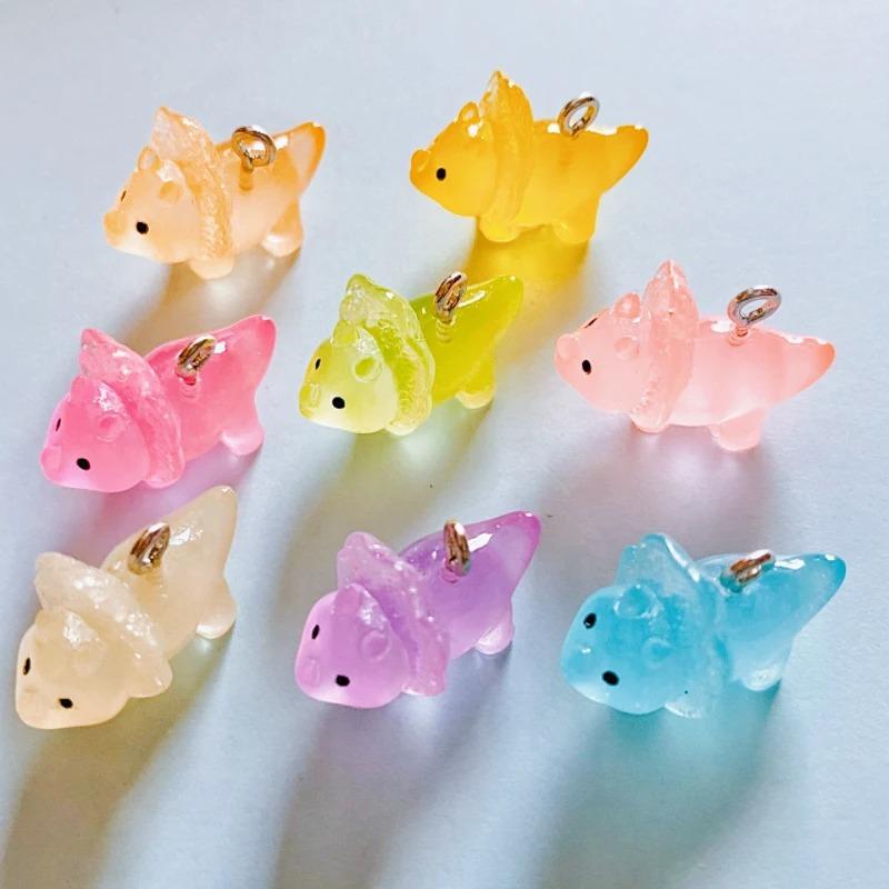10pcs Kawaii Color Dinosaur Luminous Animal Resin Charms Pendants DIY Jewelry Making Accessories Keychain Earrings
