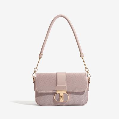 Strukturierte Diamant-Quadrat-Tasche Neu Pfirsich Oolong Französische Achseltasche Nische Karomuster Einzelne Schulter Umhängetasche für Damen