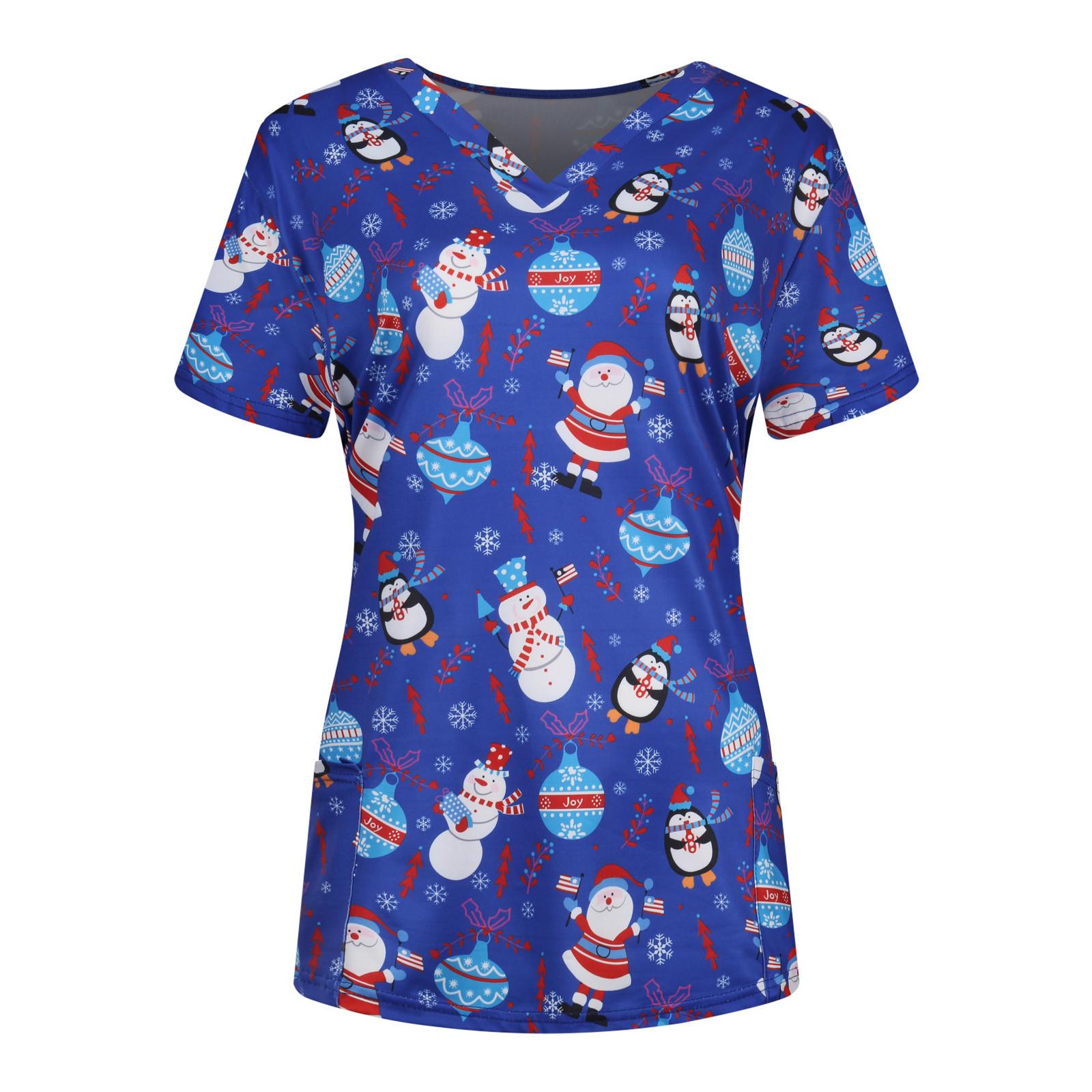 

Женская модная повседневная рабочая форма с коротким рукавом и принтом, топ с v-образным вырезом, блузка M синий