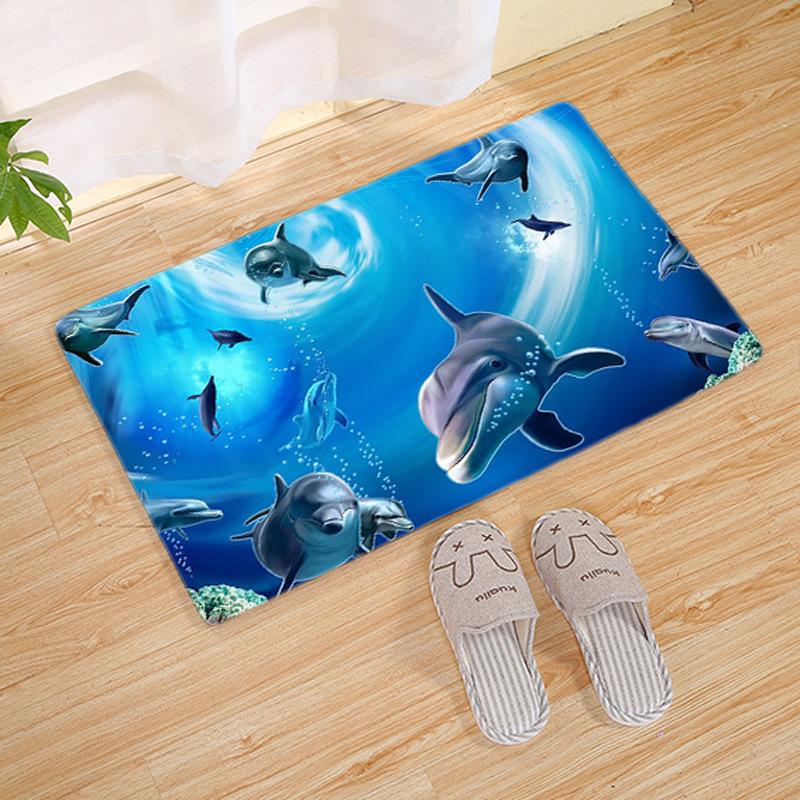 Dolphin Ocean Wave Print Carpet Mat Non-Slip Rug Home Decoration Indoor Floor Mats for Kids Room Living Room Decorative Mats