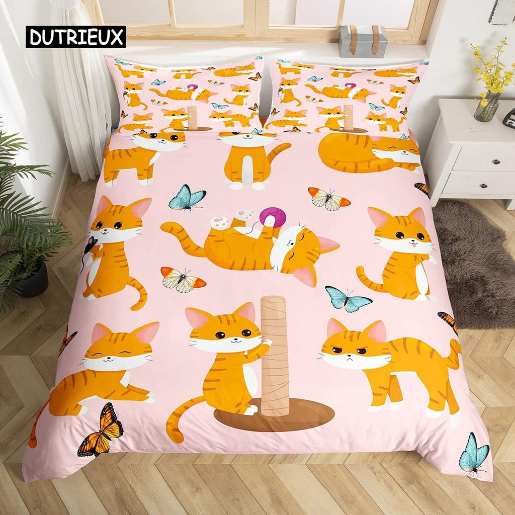 Tegneserie Katte Dynetrekk Sett Tegneserie Dyretrykk Sengesett med putetrekk 2/3 stk dynetrekk til soveromsdekor