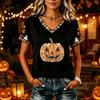 Tricouri Femei Halloween cu Decolteu în V Top cu Dovleac Tricou Casual Top pentru Petrecere de Sărbătoare