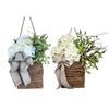 Faux Hydrangea Door Hanger Basket Wreath Spring Summer Artificial Flower in Wicker Basket with Bow Front Door Hanging Flower Basket for Home Farmhouse