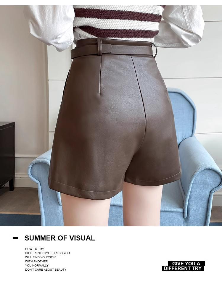 Women's Black PU Leather High-Waist Wide-Leg Shorts - New Autumn/Winter 2024 Casual Slimming Design