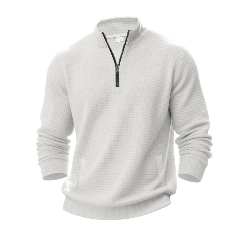 Half-zip Sweatshirt for Men Autumn/Winter Jacquard Small Check Pattern Stand-up Collar Casual Pullover Large Size Sweatshirt