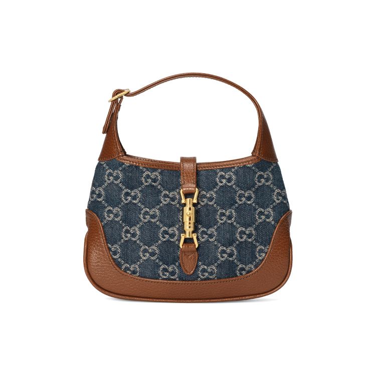 

Gucci Jackie 1961 Золотий Замок Монограмний Канвас та Шкіра Сумка на Плече Жіноча Сумка на Плече Сіро-Блакитний 637092-2KQGG-8375