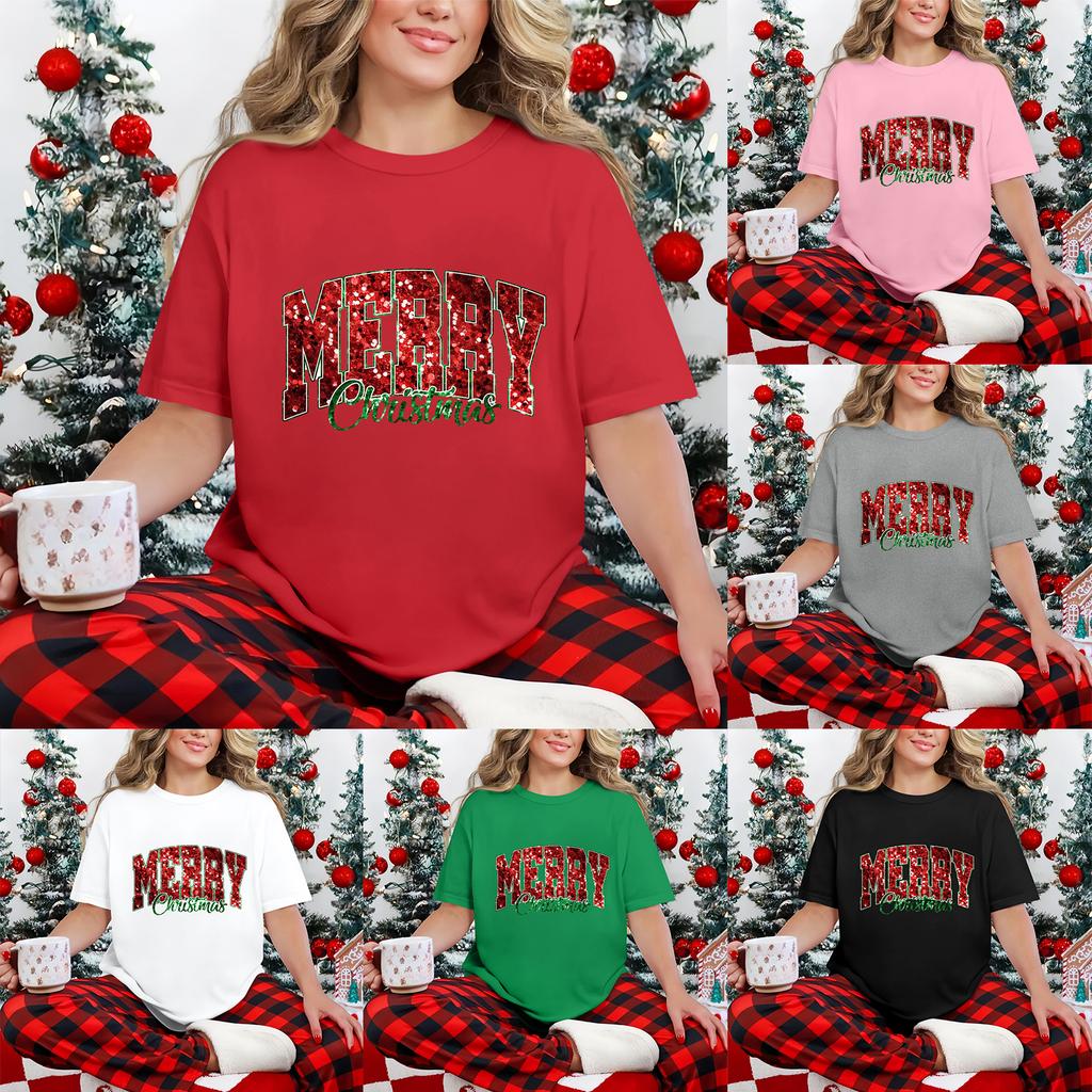 Women's Casual Printed T-Shirt Round Neck Pullover Short Sleeve Top