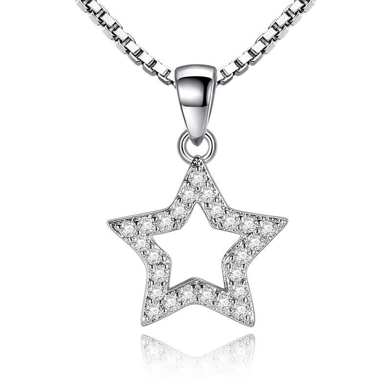 925 Sterling Silver Pentagram Heart Pendant Triangle Square Round Quadrangle Pendant Necklace