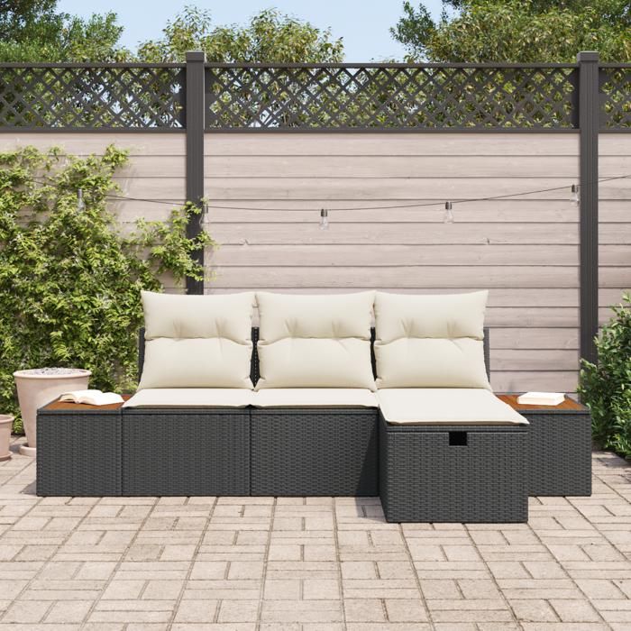 VidaXL Ensemble de 4 canapés de jardin avec coussins noir en rotin 3359614