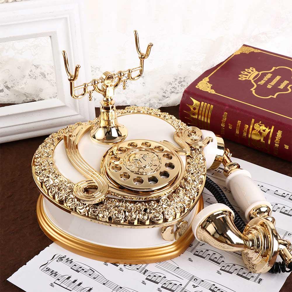 Desktop Ornaments Classic Style Telephone Music Box Light Luxury Old-fashioned Dial Telephone Miniatures Music Box ABS Porch