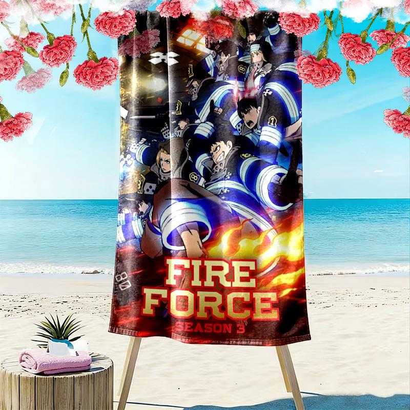 Fire Force Print Beach Towel, Large Soft Quick Dry Towel for Beach Camping Swimming