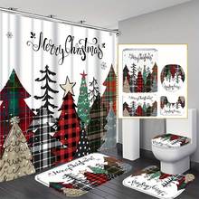 Marry Christmas Shower Curtain Red Santa Claus Printed Waterproof Polyester Bath Curtain For New Year Christmas Bathroom Decor