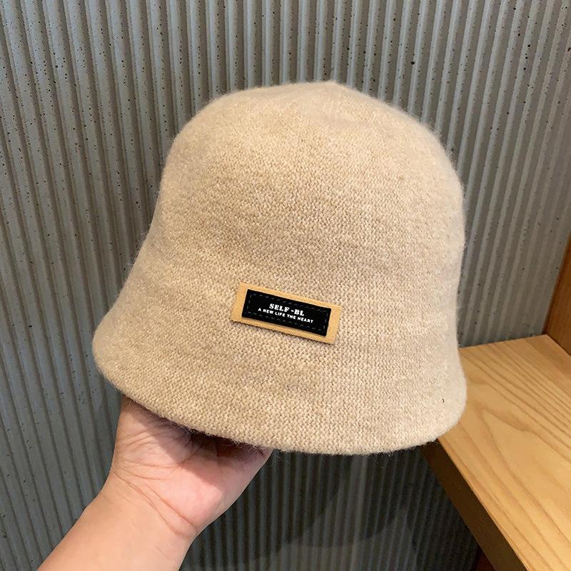Japanese Ins Simple Letters Woolen Retro Bucket Hat Autumn and Winter Women Fashion Versatile Solid Color Fisherman Hat