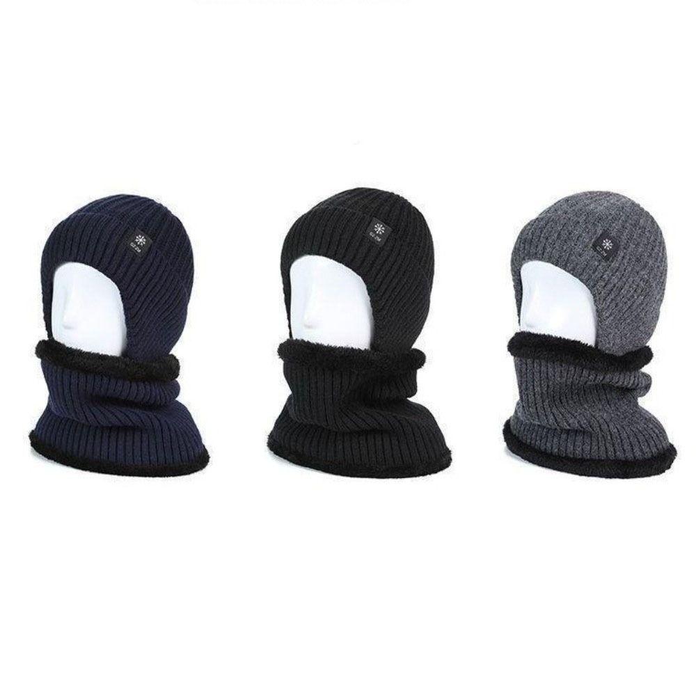 Thick Hat Scarf Set Plush Ear Protection Hat Simple Knitted Beanie Hat  Riding