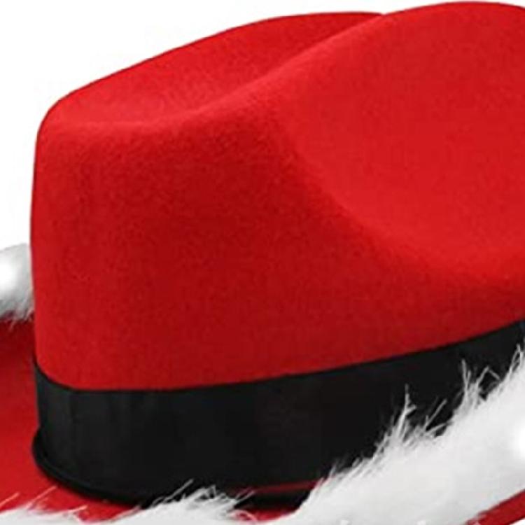Feather Brim Cowboy Christmas Hat with Feather Brim Christmas Felt Adult Hat