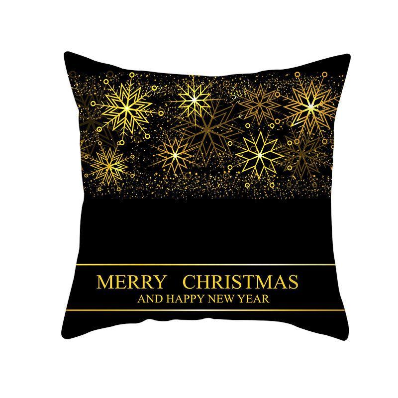 18" Merry Christmas Cushion Cover Home Decor Xmas Throw Pillow Case Gold Black