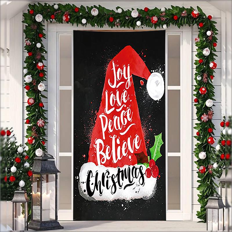 Stretch Fabric Christmas Door Tapestry - Santa Claus Gift Background for Holiday Parties