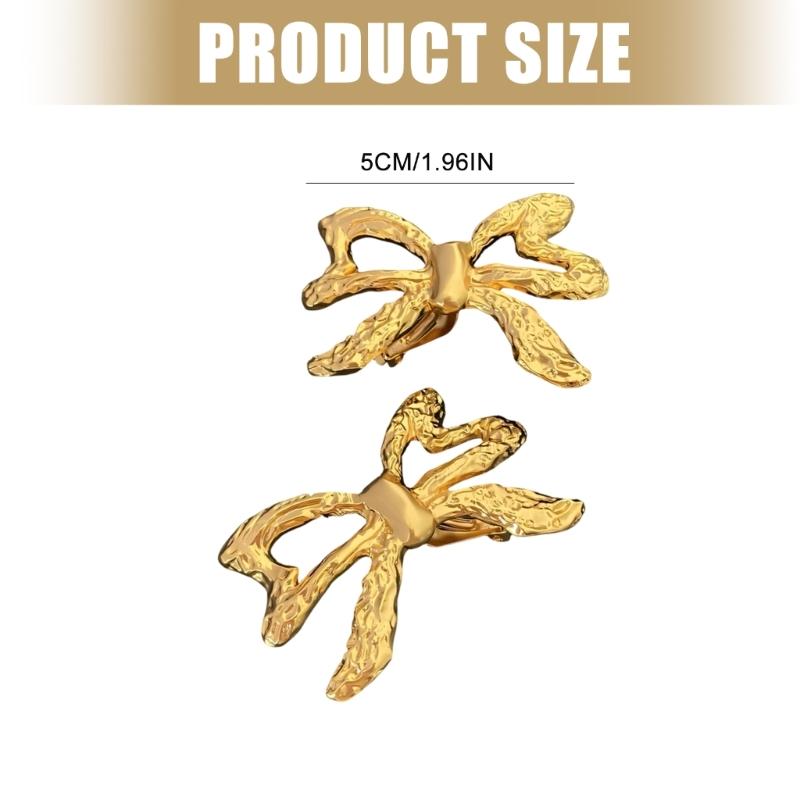 Bowknot Design Gold Tone Copper Clip Earrings Without Piercing For Everyday Wear