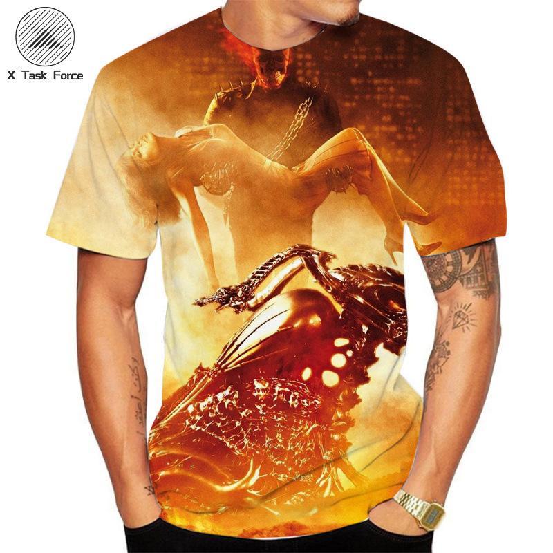 Sommer Rundhals 3D Flammen Totenkopf Print Top Modische Lässige Kurzarm Herren T-Shirts