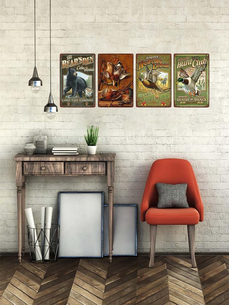 Metallschild im Vintage-Stil, für Männerhöhle, Blechmalerei, Poster, Jagdhunde, Hirsche, Retro-Wandkunst, Eisenplatten, Dekoration, Plakette, 20 x 30 cm