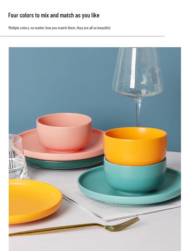 Matte Ceramic 4-Piece Shallow Plate Set: Creative Steak & Breakfast Plates for Western Cuisine.