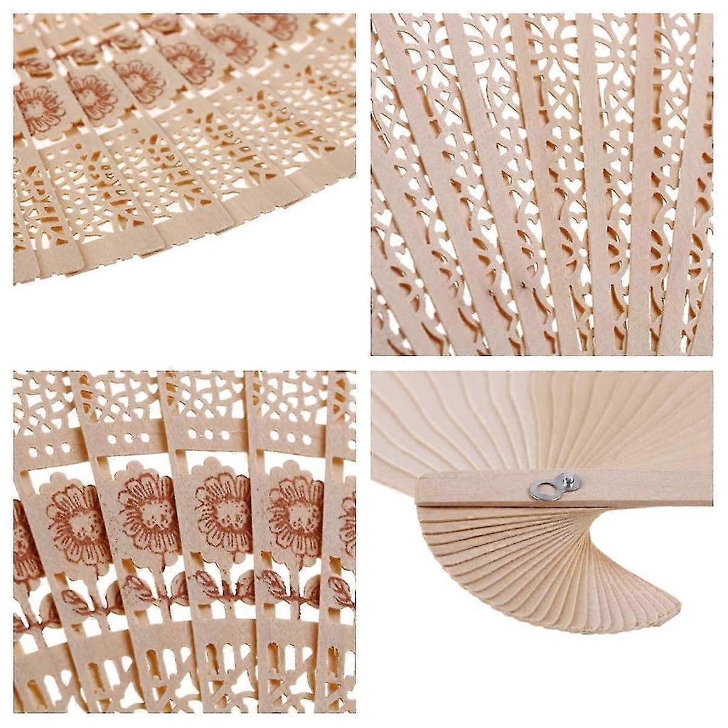12pcs Sandalwood Fan, 8 Inch Chinese Wooden Openwork Personal Handheld Folding Fan For Wedding Party Home Decorations