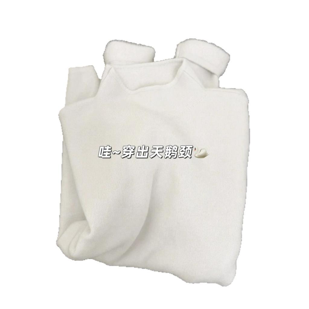 [Integrated fleece] Autumn and winter semi-turtleneck fleece thickened sweater women's warm inner with solid color shirt ins