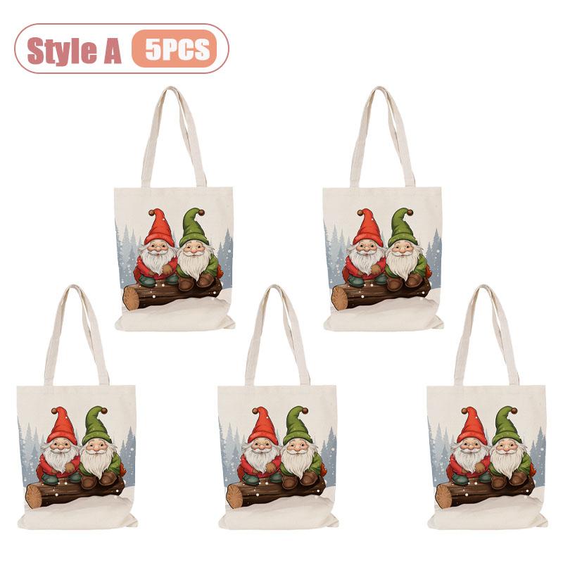 1-5PCS Christmas Shoulder Tote Bag for Women Reusable Zipper Lunch Bag Grocery Shopping Tote Holiday Gift Eco Friendly Carry