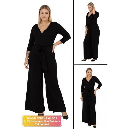 

Женские стильные черные комбинезоны больших размеров с половиной рукавов из хлопчатобумажной ткани