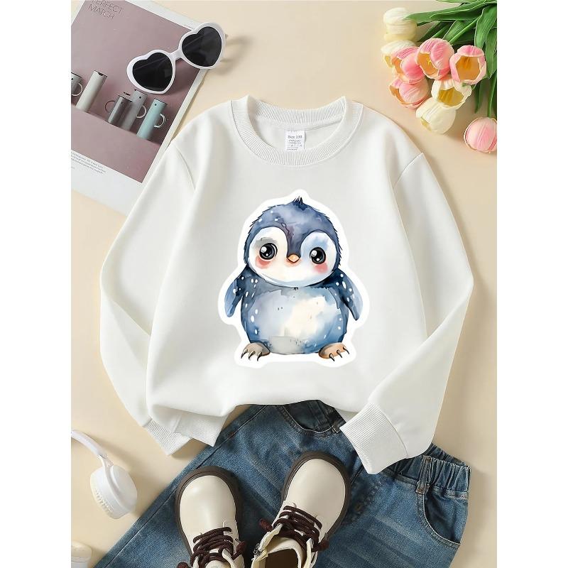 European sizes Crewneck Sweatshirt for Kids Featuring an Adorable Watercolor Penguin Design, Perfect for Sports And Casual Outings, Soft And Comfy