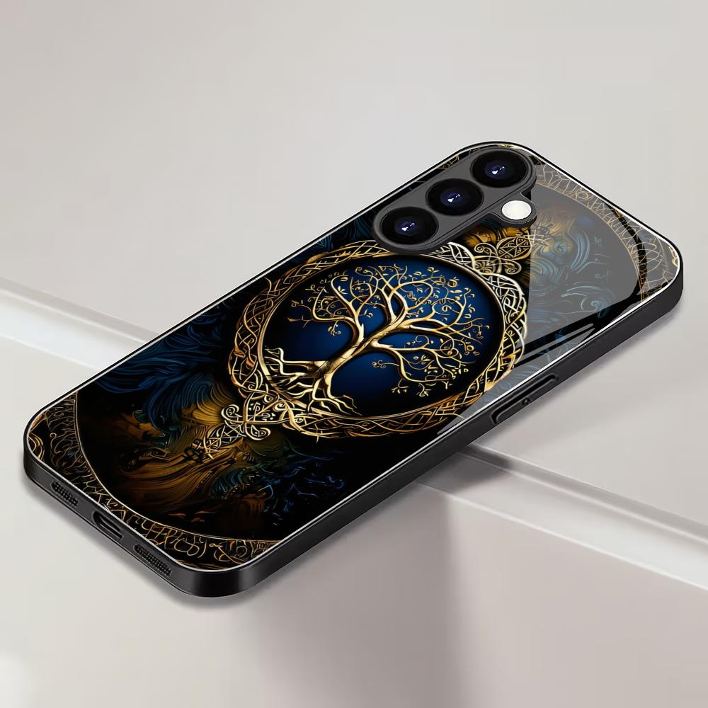 Tree of Life Tempered Glass Phone Case Suitable for Samsung Galaxy S26 S25 S24 S23 S22 S21 S20FE/Ultra/Plus Anti Drop Back Cover