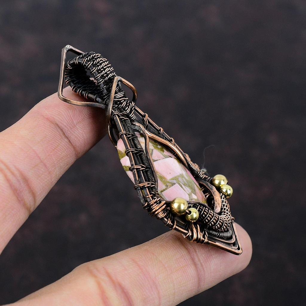 Copper Pink Opal Pendant Copper Wire Wrapped Pendant Real Gemstone Handmade Pendant Antique Copper Jewelry Engagement Gift Wire Wrap Jewelry