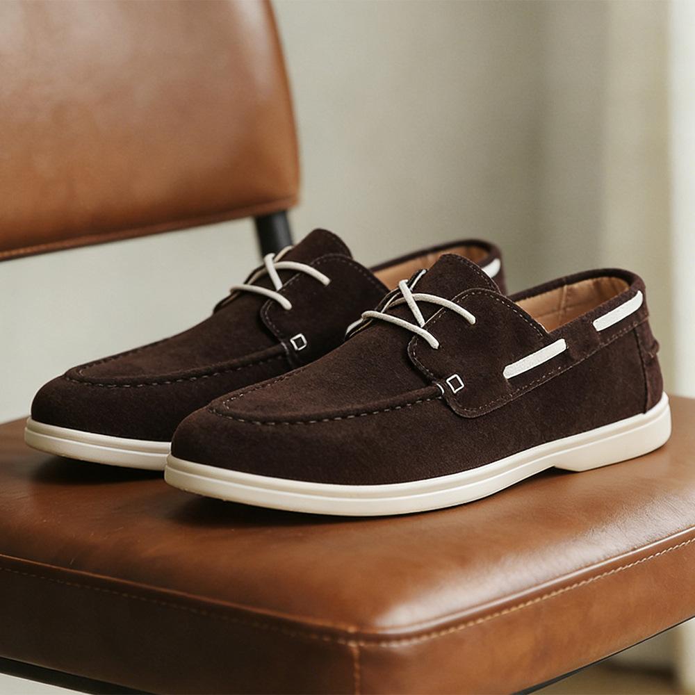Men'S Pu Leather Driving Moccasins Round Toe Lace-Up Breathable Casual Loafers Soft Sole Low Top Comfortable Shoes Loafers Men