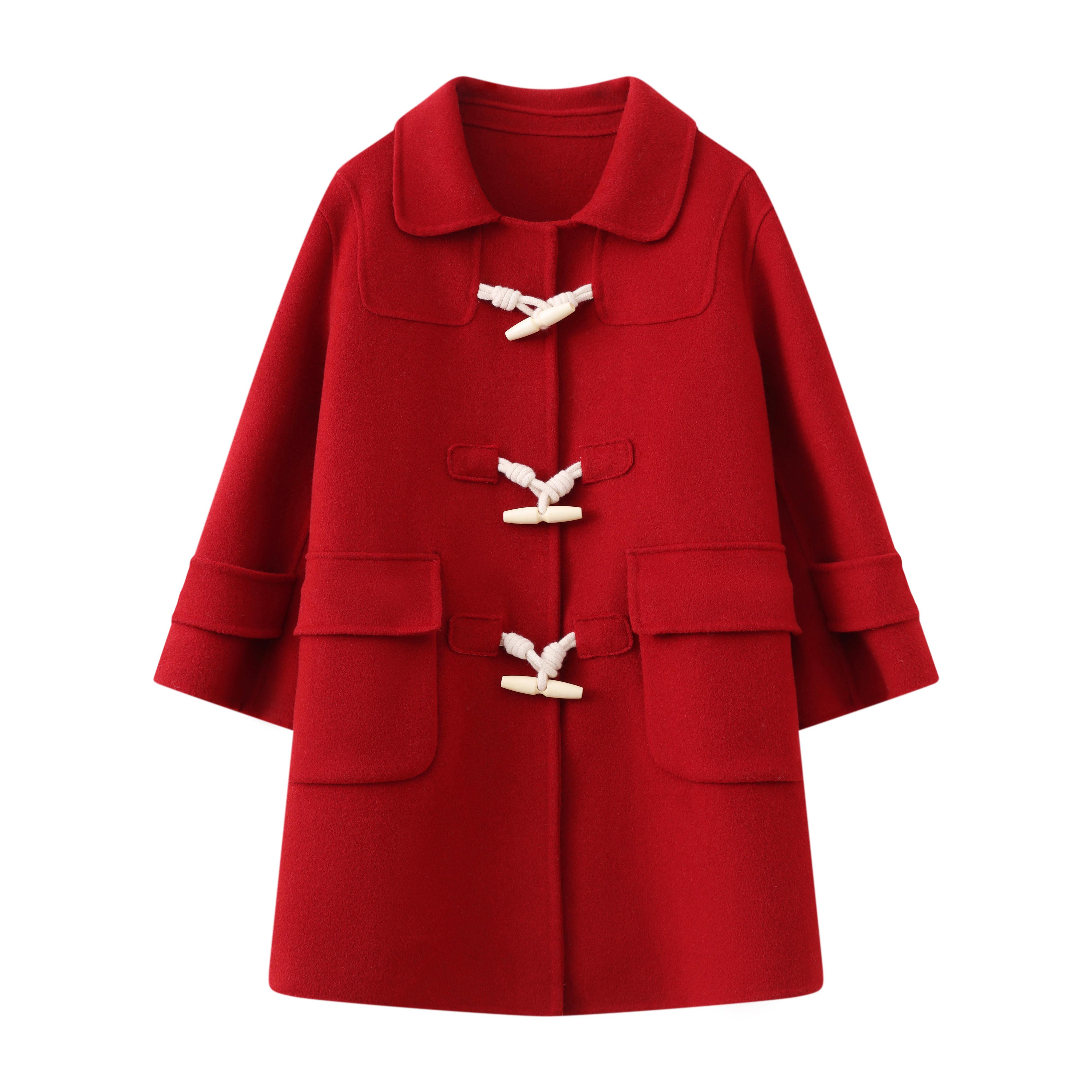 

Кашемірове пальто для дівчат Qinghe кашемір 30% кашемір 70% вовна унісекс Осіннє та зимове кашемірове пальто куртка м яка та тепла 160 червоний