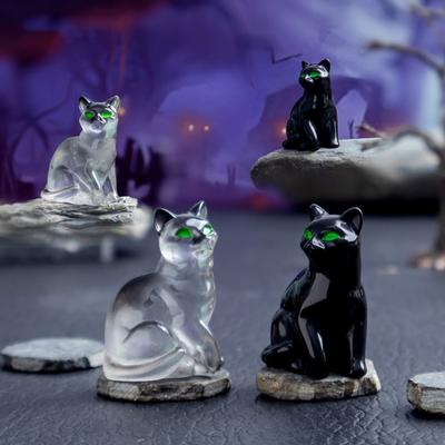 6Pcs Mini Resin Cats Glow-in-the-Dark Transparent Kitten Ornaments Miniature Cat Figurines for Fairy Garden Decor Micro Landscapes Crafts