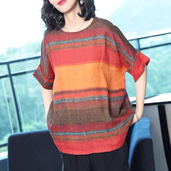 Plus Size Summer Short Sleeve Vintage T-shirts Loose Tops